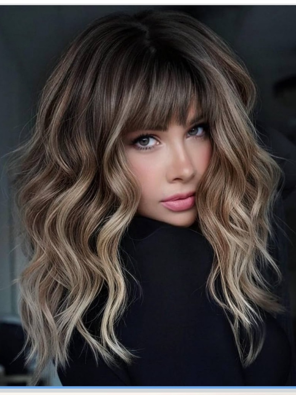 KOME Brown Highlighted Wig with Bangs